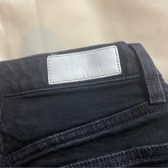 Re/Done- 70s High Rise Stovepipe Distressed Frayed Hem Jeans In Faded Black 26 - Picture 9 of 10